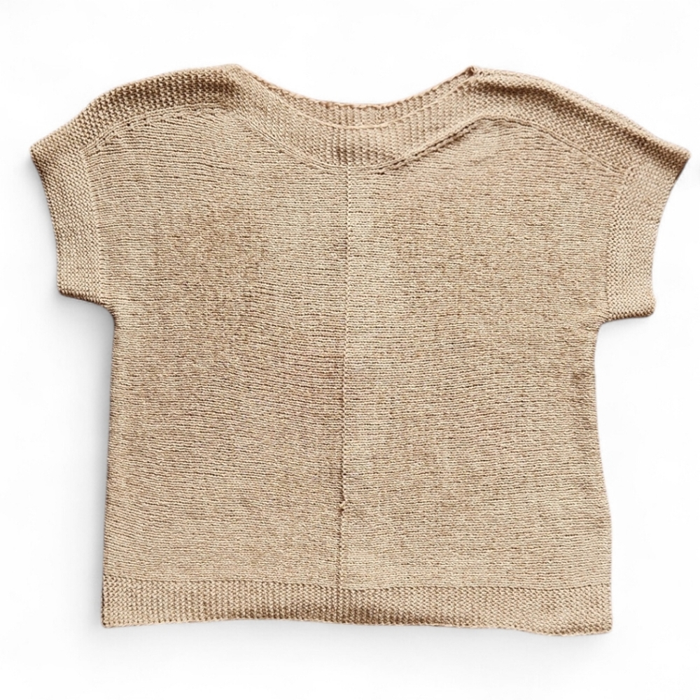 Women's Cable & Gauge XL Wheat Tan Boho Short-sleeve Sweater